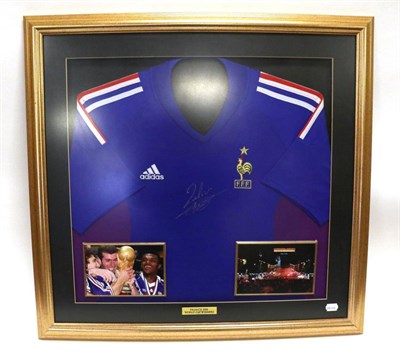 Lot 3047 - Zinedine Zidane Signed France Shirt (framed, with plaque 'France 1998 World Cup Winners)