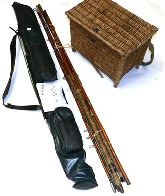 Lot 3054 - A Bundle of Mixed Rods and Rod Parts, together with a rod case, wicker creel, reel etc