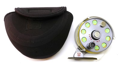 Lot 3086 - An Ari T Hart 3inch Alloy Fly Reel, with offset rod mount, metallic finish, with line, in soft case
