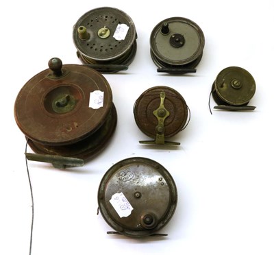 Lot 3115 - Six Mixed Fishing Reels, including a John Gow of Dundee 4inch salmon fly reel, a 4inch brass...