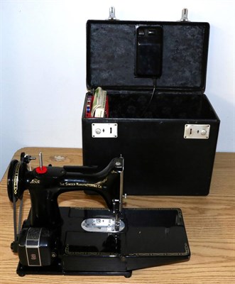 Lot 3178 - Singer Sewing Machine 222K Featherweight with manufacturers plaque to side, in case with...