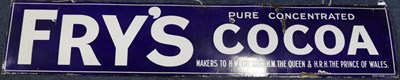 Lot 3187 - Fry's Cocoa Enamel Sign white lettering on cobalt blue ground, ' Pure concentrated Fry's Cocoa...