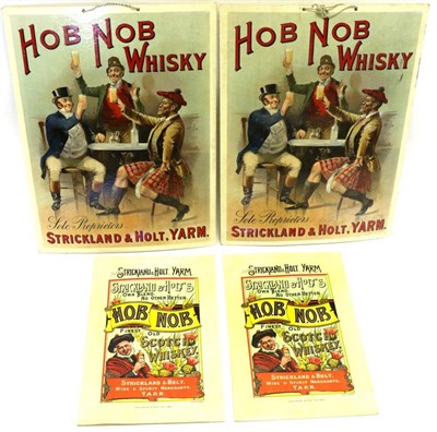 Lot 3188 - Hob Nob Whiskey Advertising Cards two large depicting three gentlemen drinking 15x20";, 38x51cm and