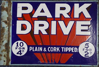 Lot 3189 - Park Drive Enamel Advertising Sign white lettering on cobalt blue ground, double sided...