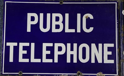 Lot 3191 - Public Telephone Enamel Sign white lettering on cobalt blue ground, to be mounted on circular pole