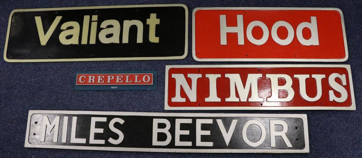 Lot 3200 - G W Name Plates Four Wooden Replica Locomotive Nameplates Miles Beevor, Nimbus, Hood and...