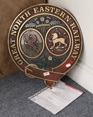 Lot 3201 - Great North Eastern Railway Brass Body Side Crest 19.5";, 49.5cm wide with letter from GNER...