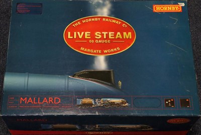 Lot 3275 - Hornby OO Gauge Live Steam Mallard (G-E, lacks chimney, box G, lacks track and other parts)