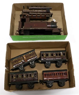 Lot 3331 - Marklin O Gauge Three LMS Four Wheel Coaches (all G-F), a similar example by Bing (G) 17720...