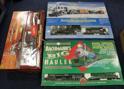 Lot 3378 - Bachmann Big Haulers G Gauge Three Sets Thunderbolt Express, Radio Control 10 Wheeler and Rocky...