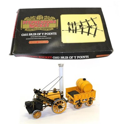 Lot 3381 - Hornby 3 1/2"; Gauge Stephenson's Rocket (G, unboxed) and G103 Pair of Points (boxed) (2)