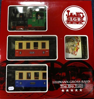 Lot 3384 - LGB 20301 Passenger Set consisting of 0-4-0T LGB 2 locomotive and two 2nd 4-wheel coaches (G-E...