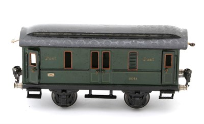 Lot 3395 - Marklin Gauge 1 Post Wagon 18761 fitted with electric lighting 22cm (E-G, bubble wrap damage...