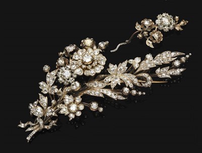 Lot 675 - A Diamond Floral Spray Brooch/Tiara Piece, old cut diamonds set around a central flower en...