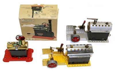 Lot 3412 - Mamod SP1 Steam Engine (G box G-F) and a smaller example (G-E); together with two Meccano...