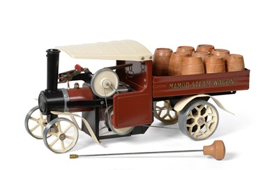 Lot 3414 - Mamod Steam Wagon brown/cream with nine barrel load (E)