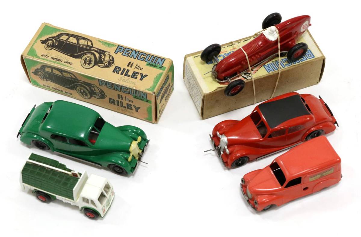 Lot 3433 - Triang Minic Plastic Models Riley, Racing car (in reproduction box), Austin delivery van and...