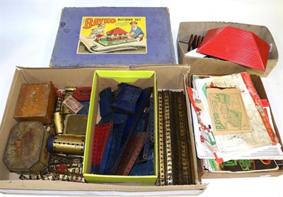 Lot 3439 - Bayko Set No.3 (boxed) together with various loose parts and assorted loose Meccano (a.f.)