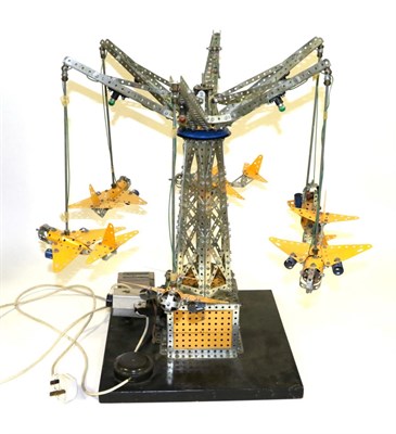 Lot 3444 - Meccano Aircraft Carousel constructed in yellow/silver part with six Aircraft suspended from...