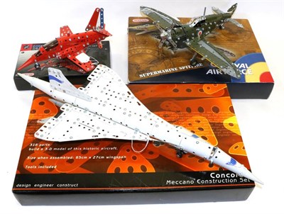 Lot 3446 - Meccano Constructed Aircraft Kits Concorde, Royal Air Force Spitfire and Red Arrows Hawk (all...