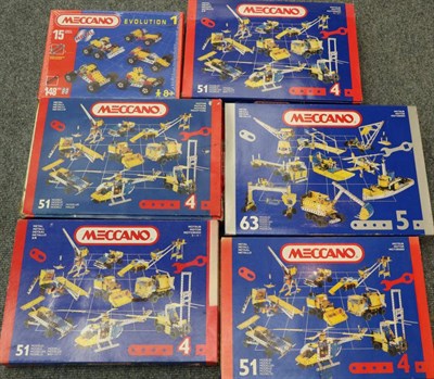 Lot 3458 - Meccano Various Modern Sets Set 5, 4xSet 4 and Evolution 1 (all boxed) (6)