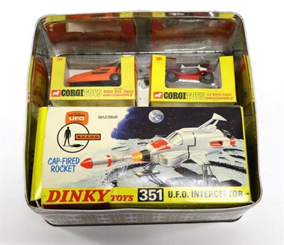 Lot 3481 - Dinky 351 UFO Interceptor in card display box (E, but pilot loose in cockpit, box G, some warping)