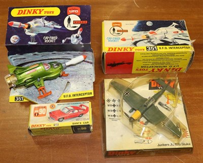 Lot 3493 - Dinky TV Related Models 351 UFO Interceptor (G-E box G-F) 108 Sam's Car (G-E, lacks badge, box...