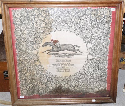 Lot 3001 - A Framed 1930 Derby Winner 'Blenheim' Silk Scarf (heavily stained)