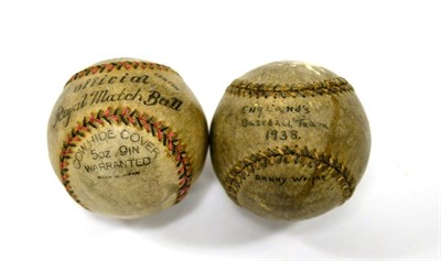 Lot 3003 - Baseballs one example with traces of autographs of the 1938 England baseball team and another...