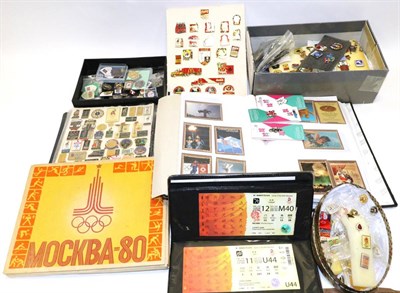 Lot 3007 - Olympic Games Related Items including pin badges, tickets, Moscow set of matches, collectors...