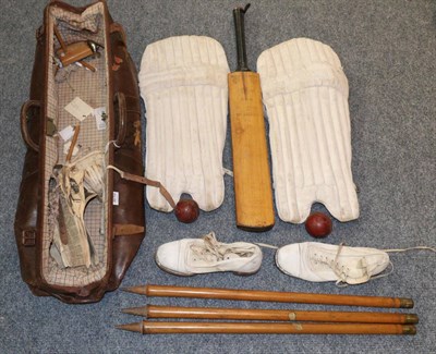 Lot 3010 - Cricket Related Items including Nicolls Steel Spring Bat, a set of Edward Page stumps with...