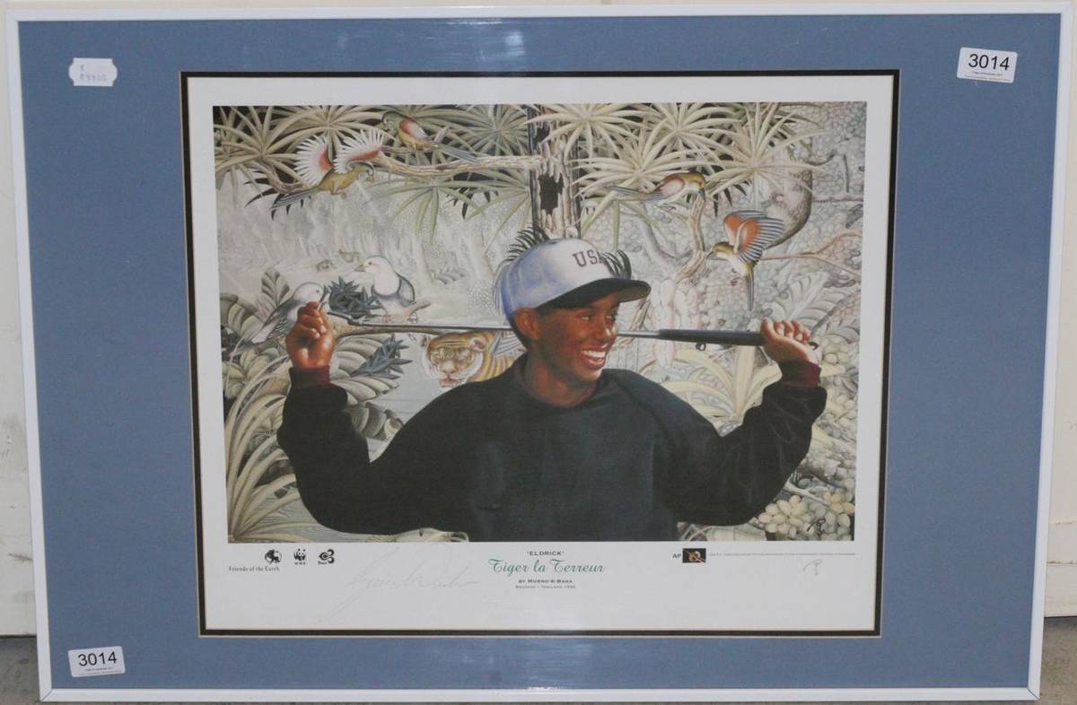 Lot 3014 - A Limited Edition Tiger Woods 'Eldrick' Print, by Murno Baha 1996, framed and glazed