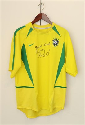 Lot 3021 - Brazil Shirt Signed 'Good Luck Pele'