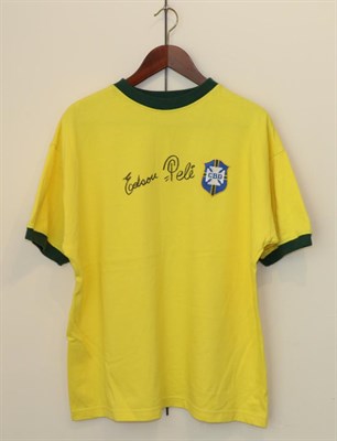 Lot 3044 - Pele And Edson Signed Brazil Shirt with SportsUK photograph