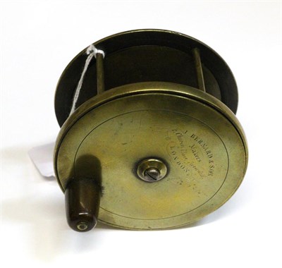 Lot 3068 - A J. Bernard & Son 4inch Brass Salmon Reel, with fat horn handle, brass foot, inscribed...