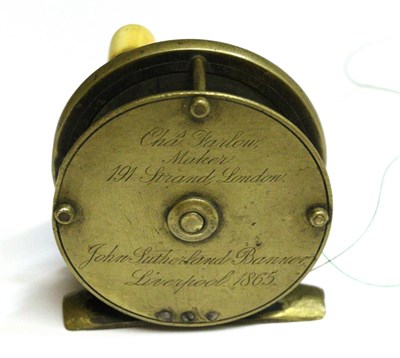 Lot 3071 - A Chas Farlow 2 1/2inch Brass Fly Reel, with ivorine handle, brass foot, inscribed to back...