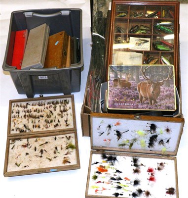 Lot 3074 - A Collection of Mixed Tackle, including a display case of lures, fly boxes and flies, a display...