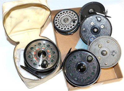 Lot 3097 - Six Fly Fishing Reels, comprising two Youngs Pridex and one Beaudex, Shakespeare Super Condex...