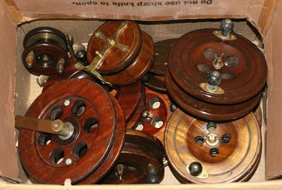 Lot 3107 - Ten Wooden Fishing Reels, including Scarborough sea reels and Nottingham reels