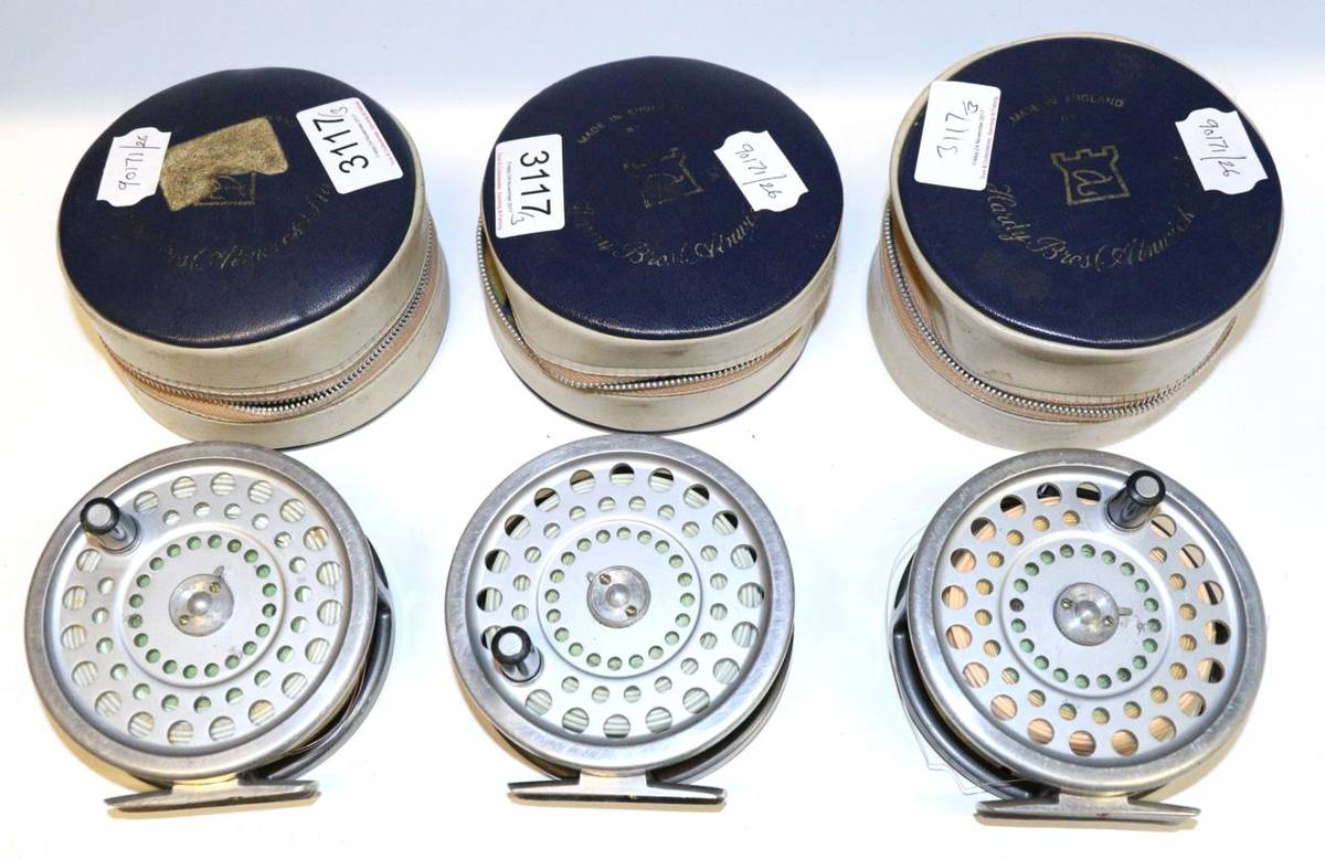 Lot 3117 - Three Hardy 'Marquis' Salmon No.1 Fly Reels