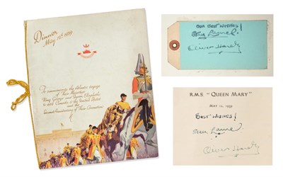 Lot 3126 - Stan Laurel And Oliver Hardy Autographs signed menu from RMS Queen Mary 12th May 1939 'To...