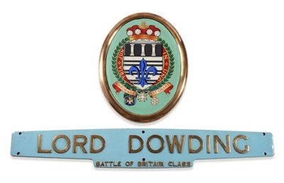 Lot 3149 - Nameplate LORD DOWDING complete with original crest painted verso with '34052 Lord Dowding' running