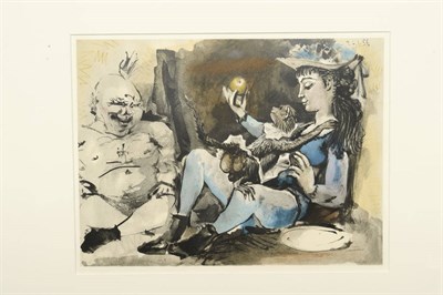 Lot 708 - Pablo Picasso (1881-1973) Spanish "La Comedie Humaine" Coloured lithograph, dated 26.1.54,...