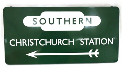 Lot 3164 - BR(S) Southern Christchurch Station Enamel Sign with 'Southern' in white totem 36x18";, 91.5x46cm