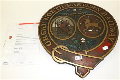 Lot 3171 - Great North Eastern Railway Brass Body Side Crest 19.5";, 49.5cm wide with letter from GNER...