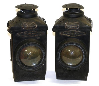 Lot 3173 - Adlake A Pair Of Single Lamp Interiors one with LMS plaque, the other BR(M), both lack burners (2)