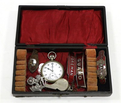 Lot 3174 - Railway Related Items including BR(M) Pocket watch 21845, Acme Thunderer BR(M) Whistle, two...