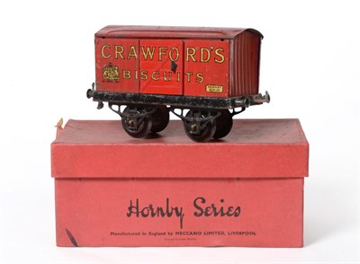 Lot 3246 - Hornby Series O Gauge Private Owners Van Crawfords Biscuits red, 2nd type chassis (G-F in incorrect