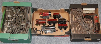 Lot 3268 - Various O Gauge including Brimtoy c/w Flying Scotsman with two coaches; Hornby c/w 0-4-0 BR...