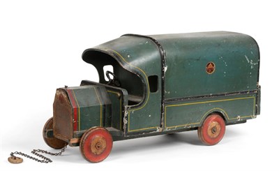 Lot 3310 - Lines Bros (Triangtoys) Pull Along Wooden Covered Wagon with open cab, tin radiator and two...